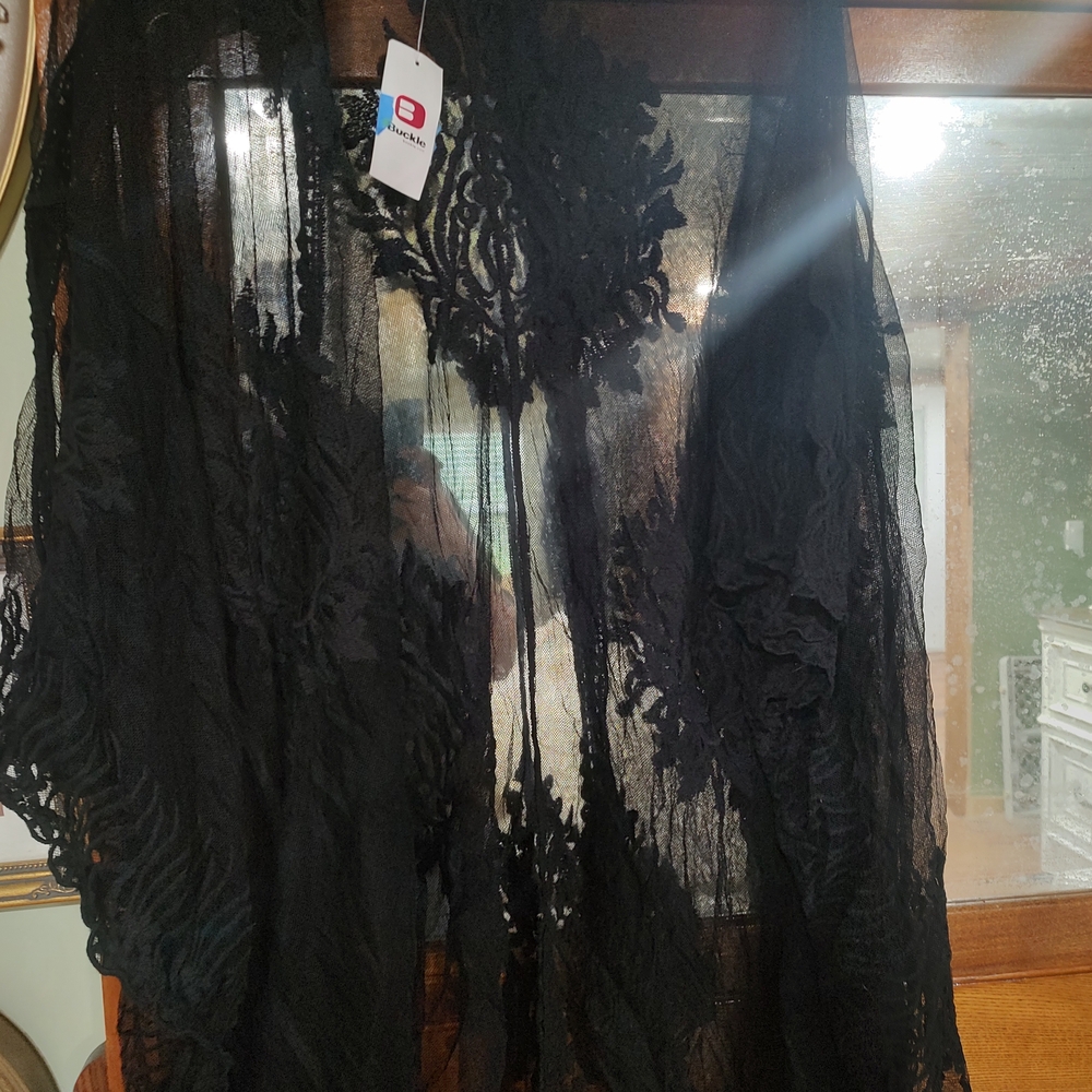Buckle Sheer Black Lace Cover-Up